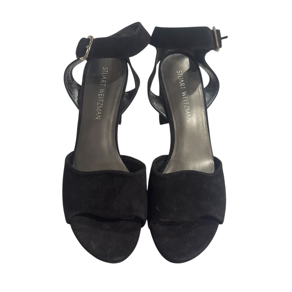 Stuart Weitzman Black Suede Block Heel Pumps Size 10 Classic Dress Shoes